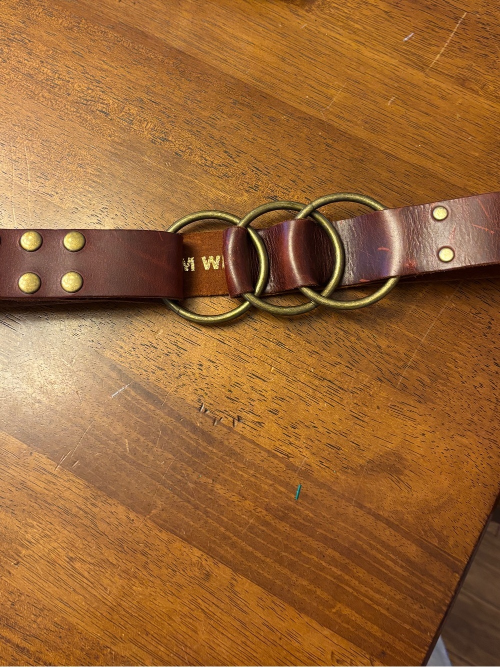 Kim White Women's Brown Leather Belt with Triple Ring Buckle stylish belt